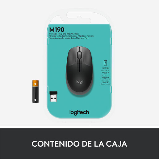Mouse Inalámbrico Logitech M190 / Negro con gris / USB