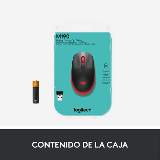 Mouse Inalámbrico Logitech M190 / Rojo con negro / USB