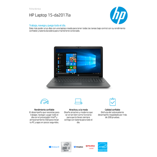 Laptop Hp 15-DA2017LA 15.6 Plg. Intel Core i3 SSD 512 gb RAM ...