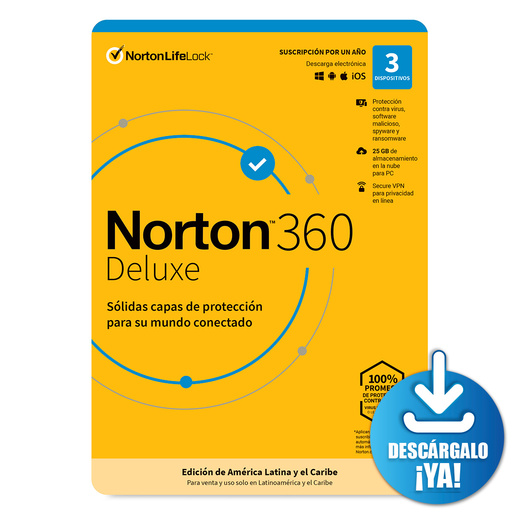 Antivirus Descargable Norton 360 Deluxe / 1 año / 3 dispositivos
