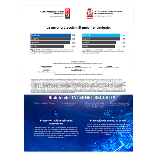 Antivirus Descargable Bitdefender Internet Security / 3 años / 5 usuarios