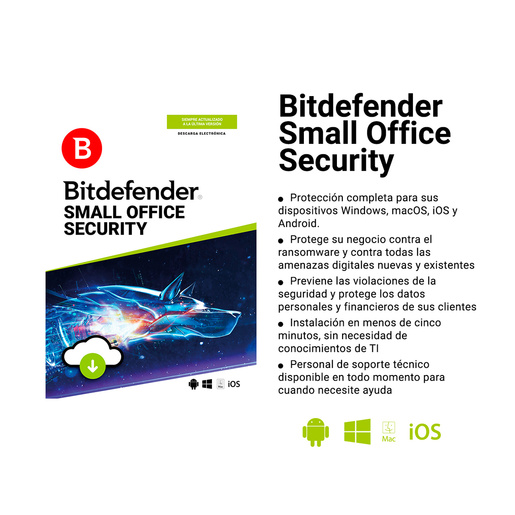 Antivirus Descargable Bitdefender Small Office Security / 1 año / 5 usuarios / 1 servidor