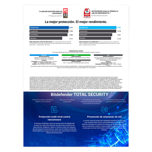 Antivirus Descargable Bitdefender Total Security / 3 años / 5 usuarios