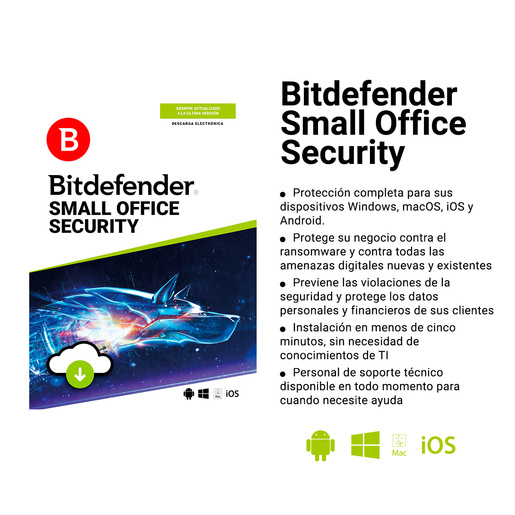 Antivirus Descargable Bitdefender Small Office Security / 1 año / 30 usuarios / 1 servidor