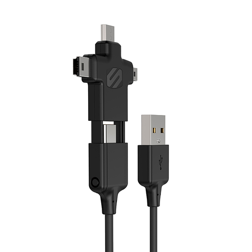 Cable USB Scosche SmartSync 4 en 1 MMMC-MX / Tipo-C / Mini-USB / Mini-B / Micro USB / Negro / 90 cm