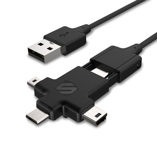 Cable USB Scosche SmartSync 4 en 1 MMMC-MX / Tipo-C / Mini-USB / Mini-B / Micro USB / Negro / 90 cm