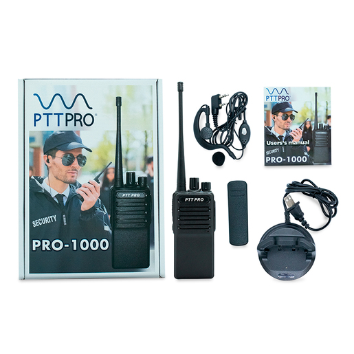 Radio de dos Vías PTT Pro PRO-1000 Single / 1.2 millas / 16 canales / Negro / 1 pieza