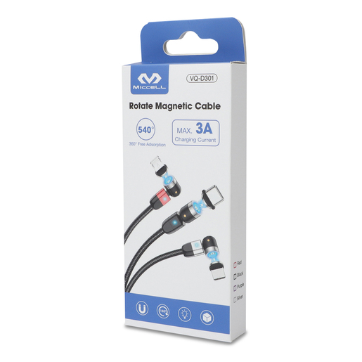 Cable USB 3 en 1 Miccell Rotate Magnetic / Negro