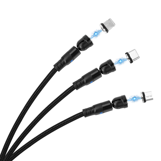 Cable USB 3 en 1 Miccell Rotate Magnetic / Negro