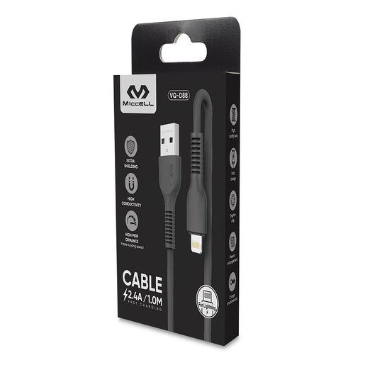Cable USB a Lightning Miccell VQ D88 / 1 m / Negro
