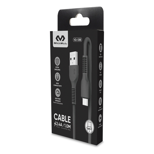 Cable USB a Tipo-C Miccell VQ-D88 / Negro / 1 m