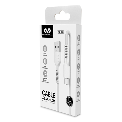 Cable USB a Tipo-C Miccell VQ-D88 / Blanco / 1 m