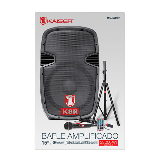 Bafle Profesional Kaiser MSA-6515BT / 15 pulgadas / 330000 W PMPO / Bluetooth / Negro