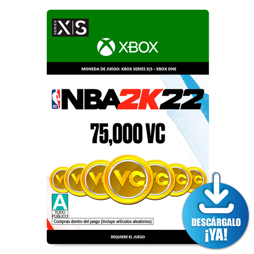 NBA 2K22 VC / 75000 monedas de juego digitales / Xbox One / Xbox Series X·S / Descargable