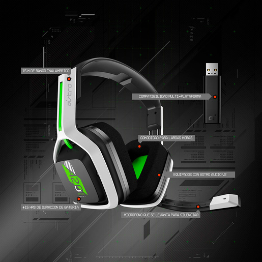 Audífonos Gamer Inalámbricos Astro A20 Gen 2 / Xbox One / Negro con blanco y verde
