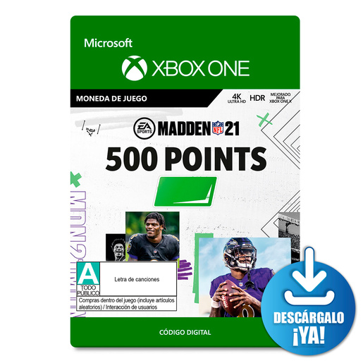 Madden NFL 21 EA Sports Points / 500 monedas de juego digitales / Xbox One / Descargable