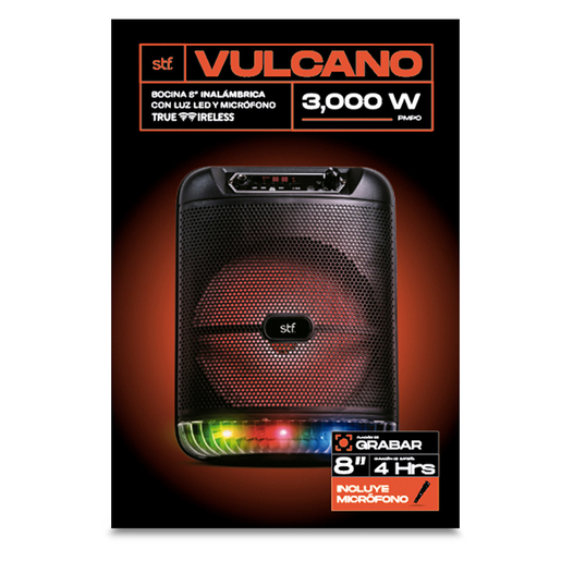 Bocina Bluetooth Led STF Vulcano / Negro