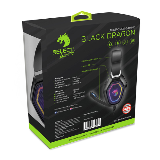 Audífonos Gamer Select Gaming Black Dragon SG H3 / Multiplataforma / Negro