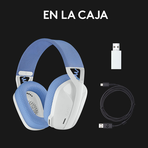Audífonos Gamer Inalámbricos Logitech G G435 Lightspeed / PC / Mac / PlayStation 4 / PlayStation 5 / Bluetooth / Blanco con azul