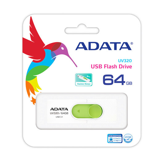 Memoria USB 3.1 Adata UV320 / 64 gb / Blanco con verde