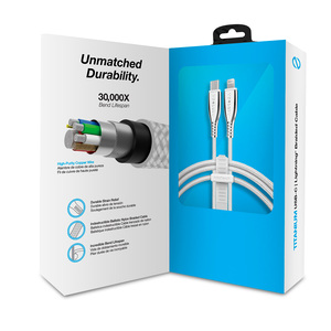 Cable USB C a Lightning Naztech / MFi / 1.8 m / Trenzado / Blanco Cable USB C a Lightning Naztech / MFi / 1.8 m / Trenzado / Blanco