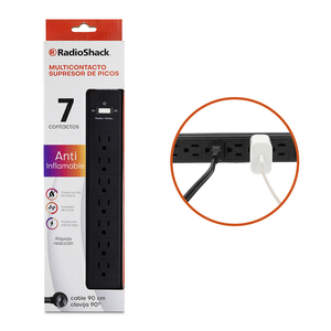 Supresor de Picos Multicontacto RadioShack con 7 Contactos Negro Supresor de Picos Multicontacto RadioShack con 7 Contactos Negro