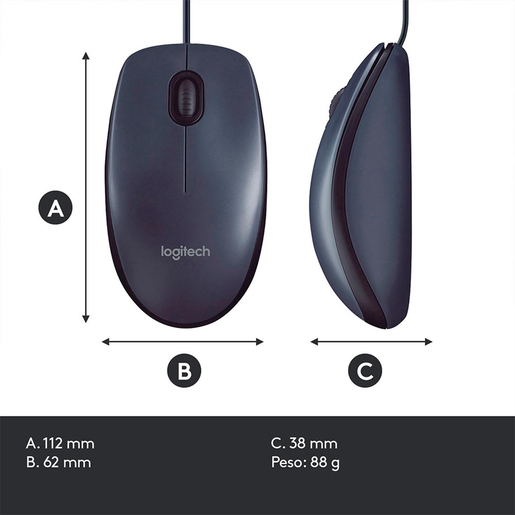 Mouse Alámbrico Logitech M100 / Negro / USB