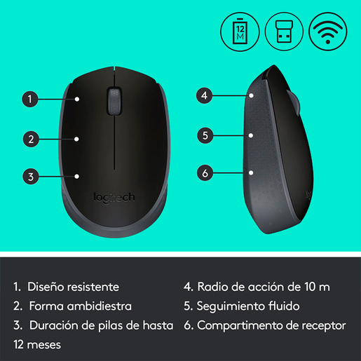 Mouse Inalámbrico Logitech M170 / Negro / USB