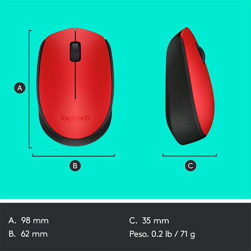 Mouse Inalámbrico Logitech M170 / Rojo / USB