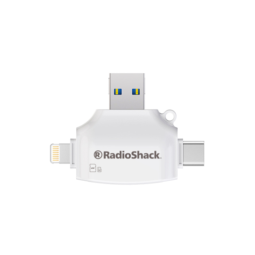 Adaptador 4 en 1 RadioShack RCR03 / SD / Micro SD / Lightning / USB / Blanco