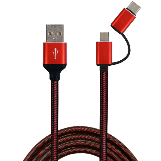 Cable 2 en 1 USB a Micro USB y Tipo-C Select Power / Rojo / 1 m