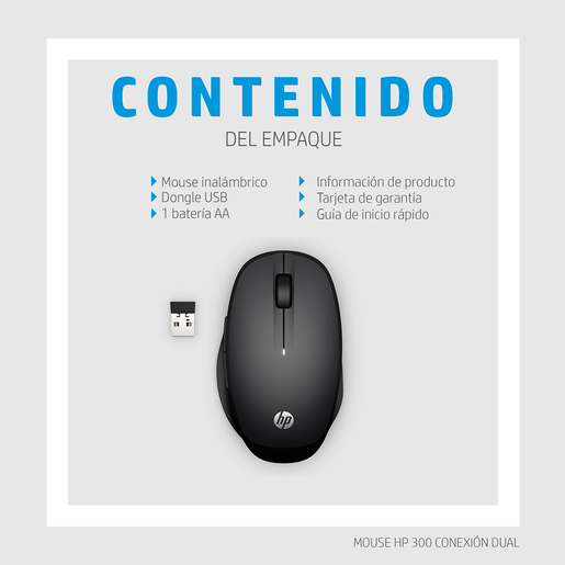 Mouse Inalámbrico Hp 300 Dual Mode / Negro / Bluetooth / USB
