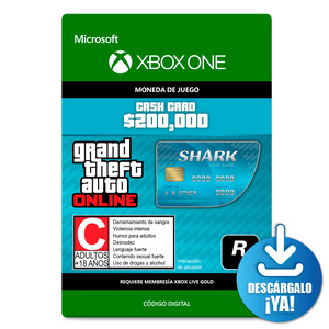 Grand Theft Auto V Tiger Shark Card / 200000 créditos de tarjeta digital / Xbox One / Descargable