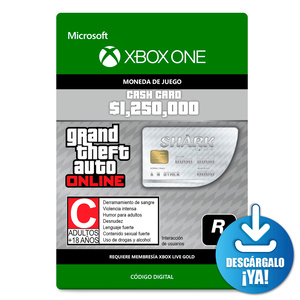 Grand Theft Auto V Great White Shark Card / 1250000 créditos de tarjeta digital / Xbox One / Descargable