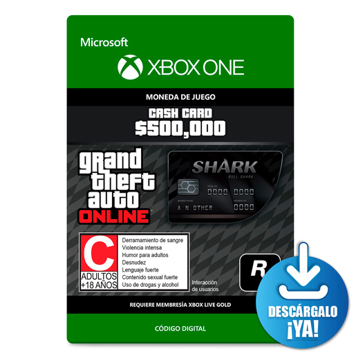 Grand Theft Auto V Bull Shark Card / 500000 créditos de tarjeta digital / Xbox One / Descargable