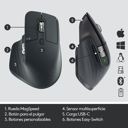 Mouse Inalámbrico Logitech MX Master 3 / Negro / Bluetooth