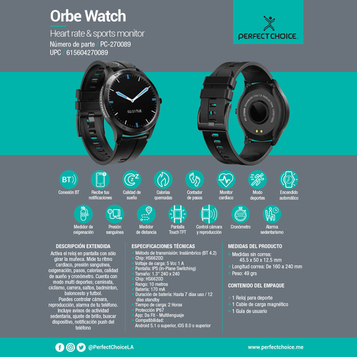 Smartwatch Perfect Choice Orbe Watch / Bluetooth / Negro