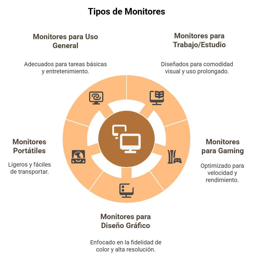 infografia que describe brevemente los tipos de monitores mas comunes destacando su funcionalidad
