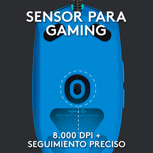 Mouse Gamer Alámbrico Logitech G203 / Azul / USB