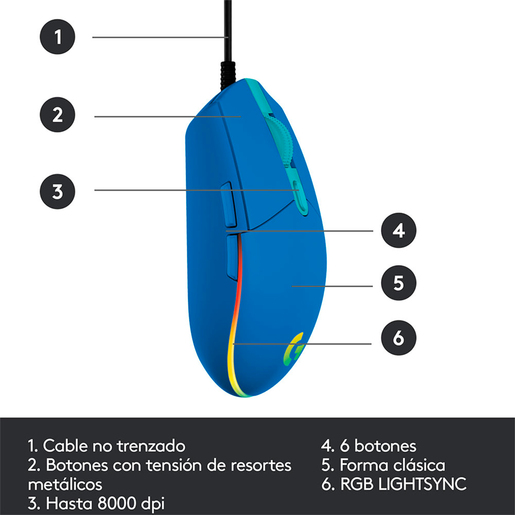 Mouse Gamer Alámbrico Logitech G203 / Azul / USB Mouse Gamer Alámbrico Logitech G203 / Azul / USB