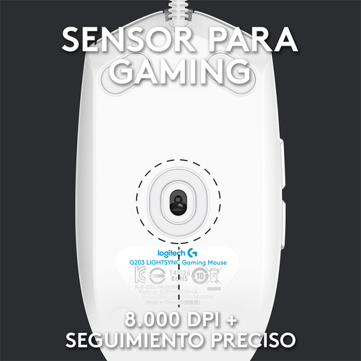 Mouse Gamer Alámbrico Logitech G203 / Blanco / USB Mouse Gamer Alámbrico Logitech G203 / Blanco / USB