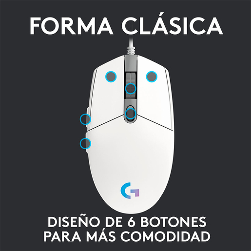 Mouse Gamer Alámbrico Logitech G203 / Blanco / USB Mouse Gamer Alámbrico Logitech G203 / Blanco / USB