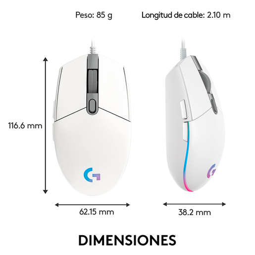 Mouse Gamer Alámbrico Logitech G203 / Blanco / USB Mouse Gamer Alámbrico Logitech G203 / Blanco / USB