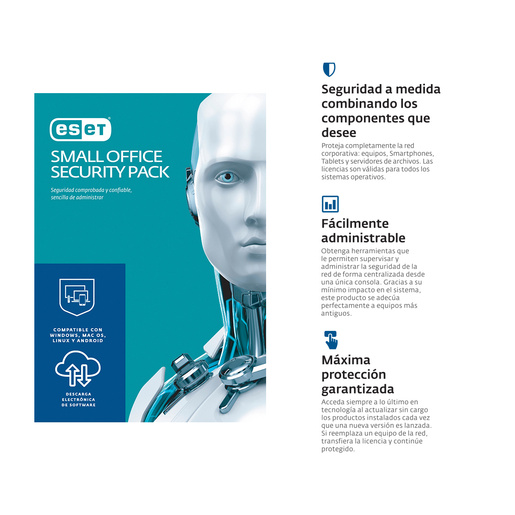 Antivirus Descargable ESET Small Office Security Pack / 1 año / 5 PC / 5 dispositivos móviles / 1 servidor de archivos Antivirus Descargable ESET Small Office Security Pack / 1 año / 5 PC / 5 dispositivos móviles / 1 servidor de archivos
