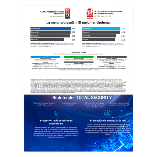 Antivirus Descargable Bitdefender Total Security / 3 años / 10 usuarios Antivirus Descargable Bitdefender Total Security / 3 años / 10 usuarios