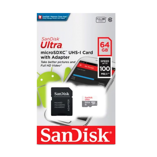 Tarjeta Micro SD Sandisk Ultra SDSQUNR 064G GN3MA​​​​​​​ Clase 10 / 64 gb