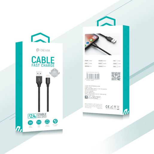Cable USB a Lightning Devia Gracious Series / 1 m / Negro Cable USB a Lightning Devia Gracious Series / 1 m / Negro