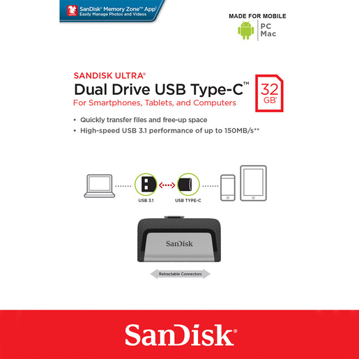 Memoria USB Ultra Dual Drive SanDisk 32gb USB 3.1 USB Tipo C