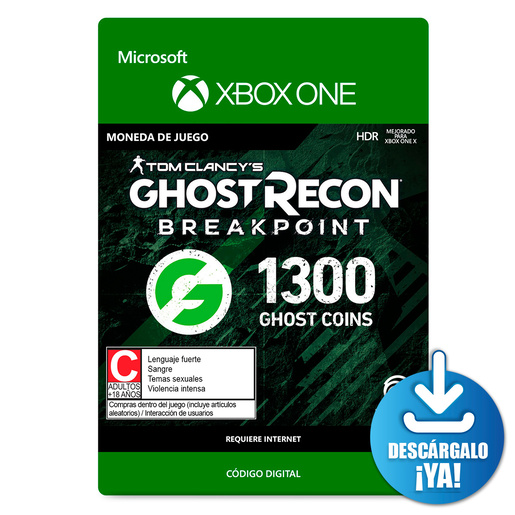 Ghost Recon Breakpoint Ghost Coins / 1300 monedas de juego digitales / Xbox One / Descargable Ghost Recon Breakpoint Ghost Coins / 1300 monedas de juego digitales / Xbox One / Descargable