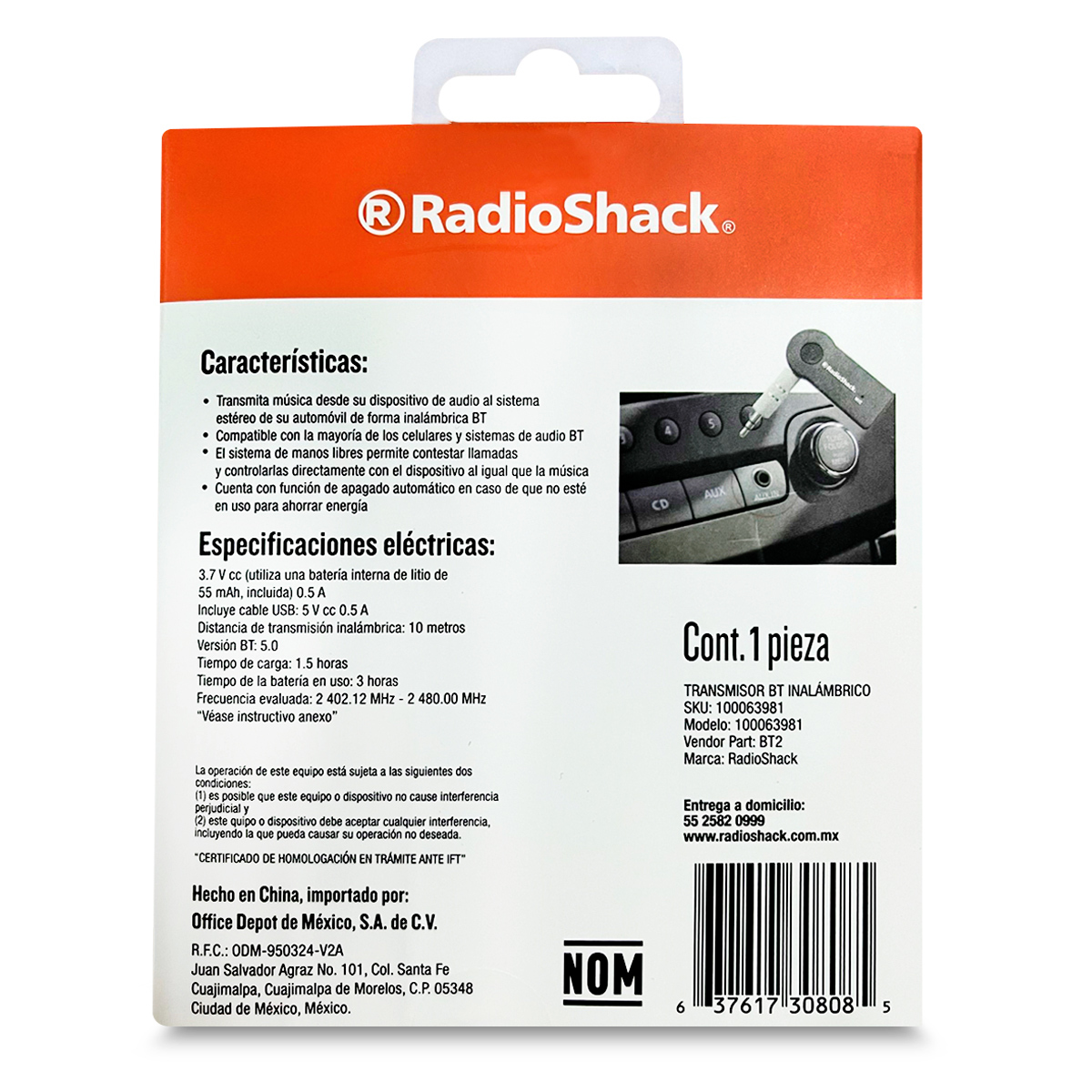 Receptor de Audio Bluetooth para Auto RadioShack RS234041 / Aux 3.5 mm /  Negro, Pro auto, Gadgets, Juguetes, Gadgets y Drones, Todas, Categoría